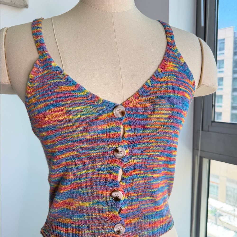 Multicolor Knit Button-Up Tank Top